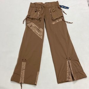 Miss Me Cargo Pants NWT Wide Leg, Embellished, Zippers, Satin Utility Strap Sz M